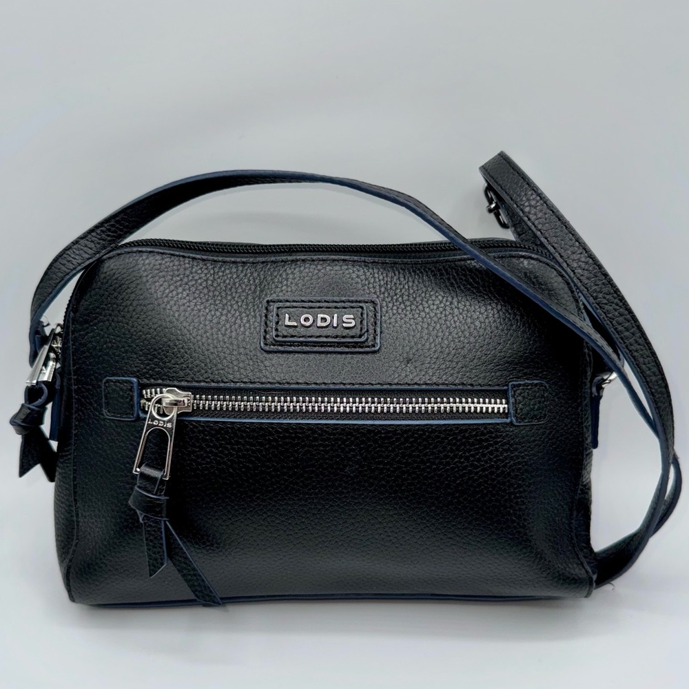 LODIS Black Genuine Pebble Grain Leather Crossbody Bag